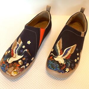 Uni Toledo Crane Dance Art Travel Shoes Slip On Art to Wear NWOT on Website $120